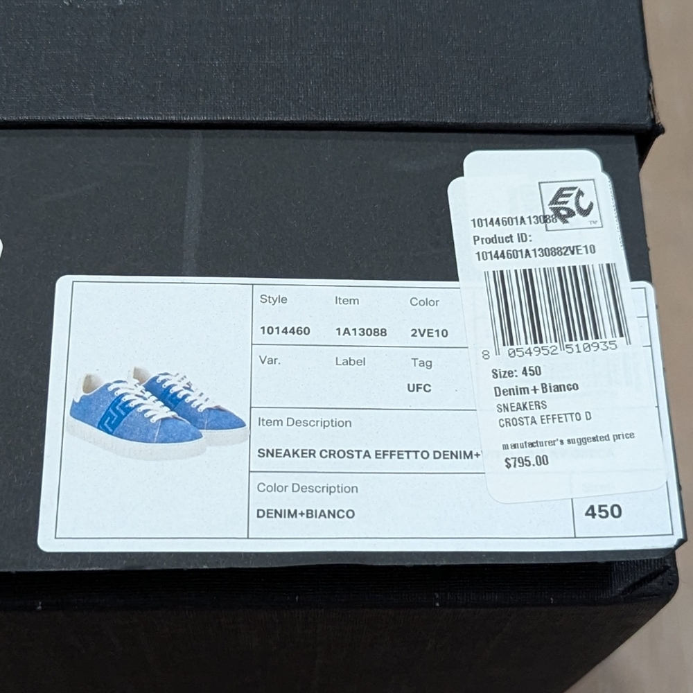 $925 VERSACE Odissea Greca Denim Look Suede Low-Top Sneakers Light Blue 45 US 12 - Picture 10 of 10